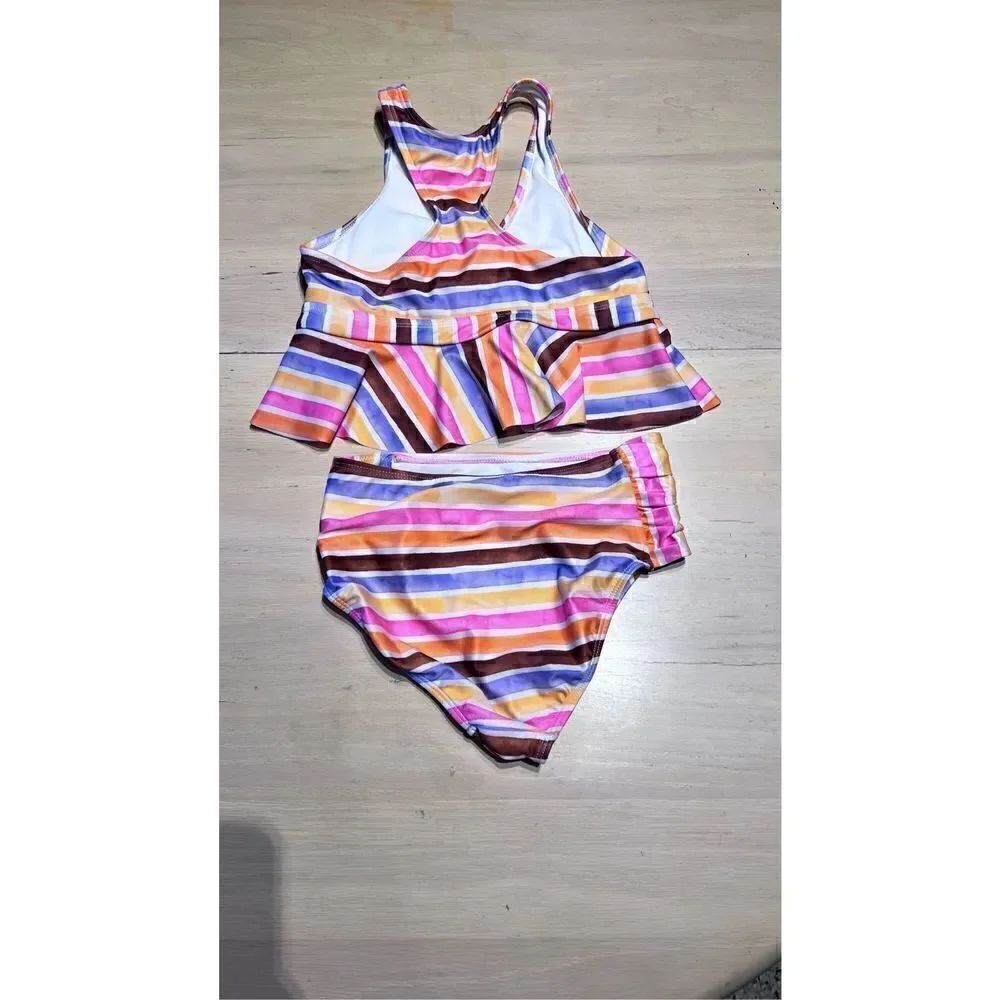 Wonder Nation Girls Striped Two-Piece Tankini Swim Set Multi-Color Size Medium - Picture 7 of 7